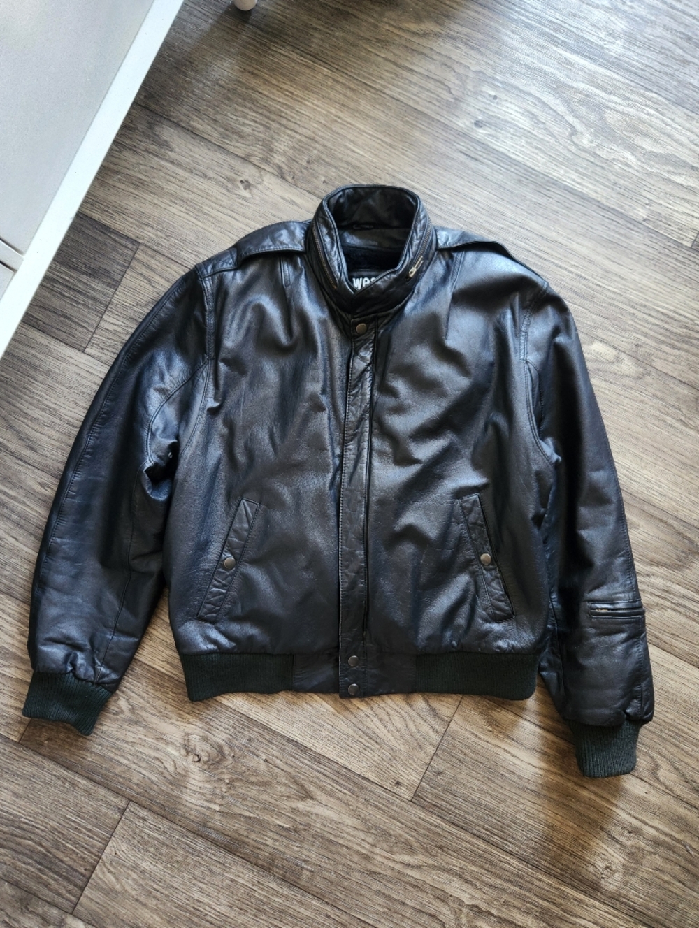 U2 Wear Me Out Vintage Black Leather Bomber Jacket Size 40